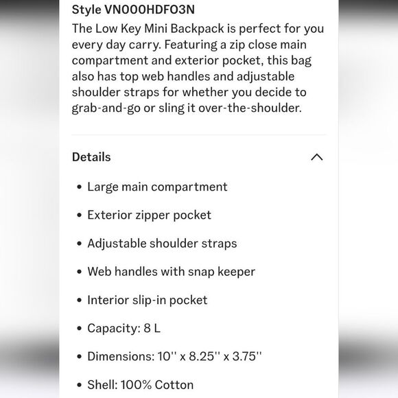 Vans Low Key Mini Corduroy Backpack- Sepia Rose Pink - Picture 6 of 11